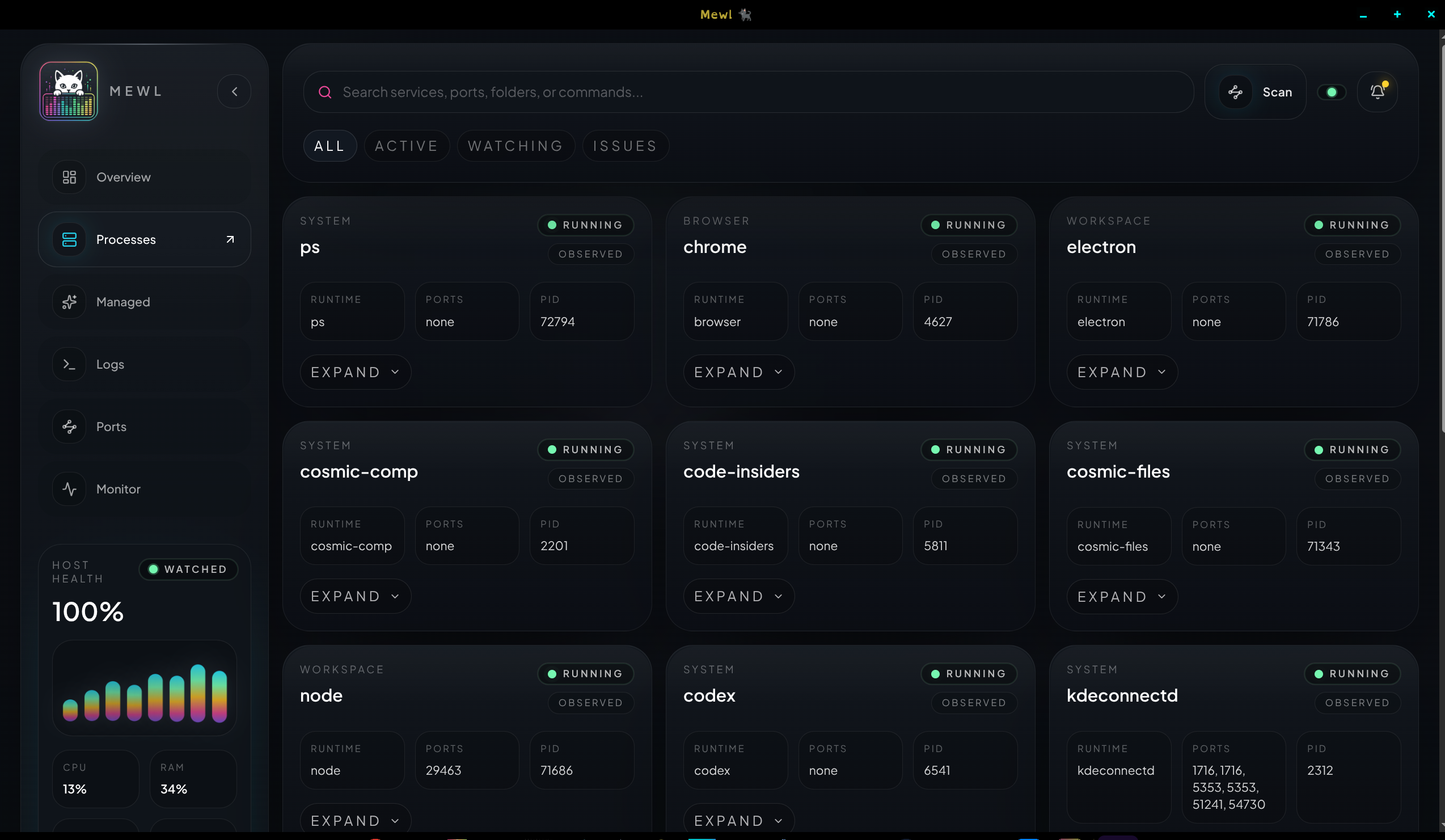 Mewl processes workspace